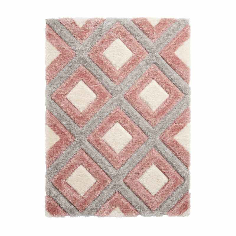 Olympia GR224 Modern Geometric Shaggy Rugs in Grey Pink