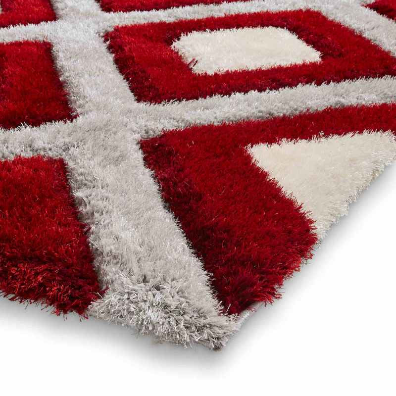 Olympia GR224 Modern Geometric Shaggy Rugs in Grey Red