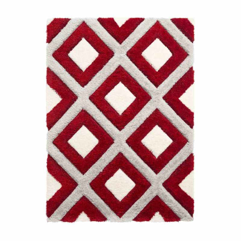 Olympia GR224 Modern Geometric Shaggy Rugs in Grey Red