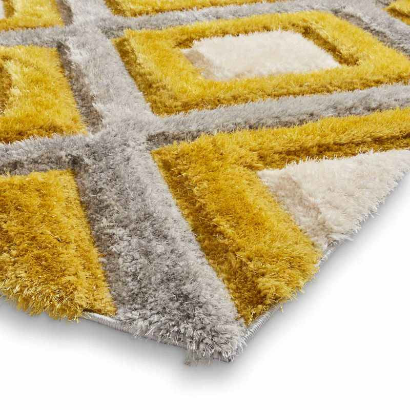 Olympia GR224 Modern Geometric Shaggy Rugs in Grey Yellow