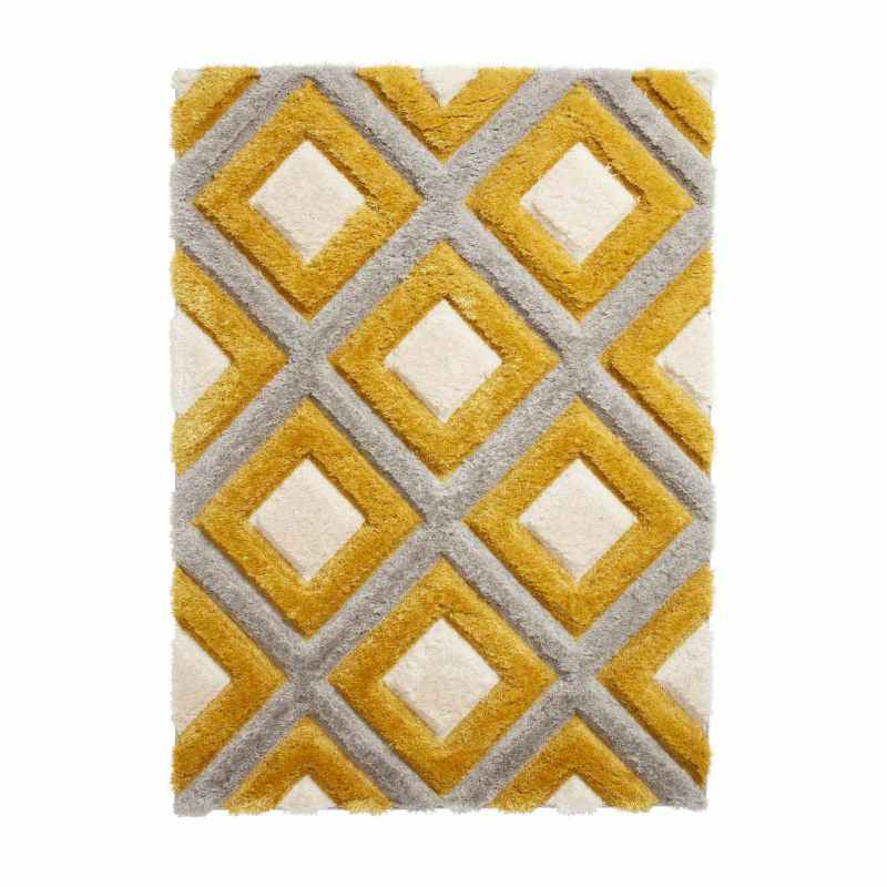 Olympia GR224 Modern Geometric Shaggy Rugs in Grey Yellow