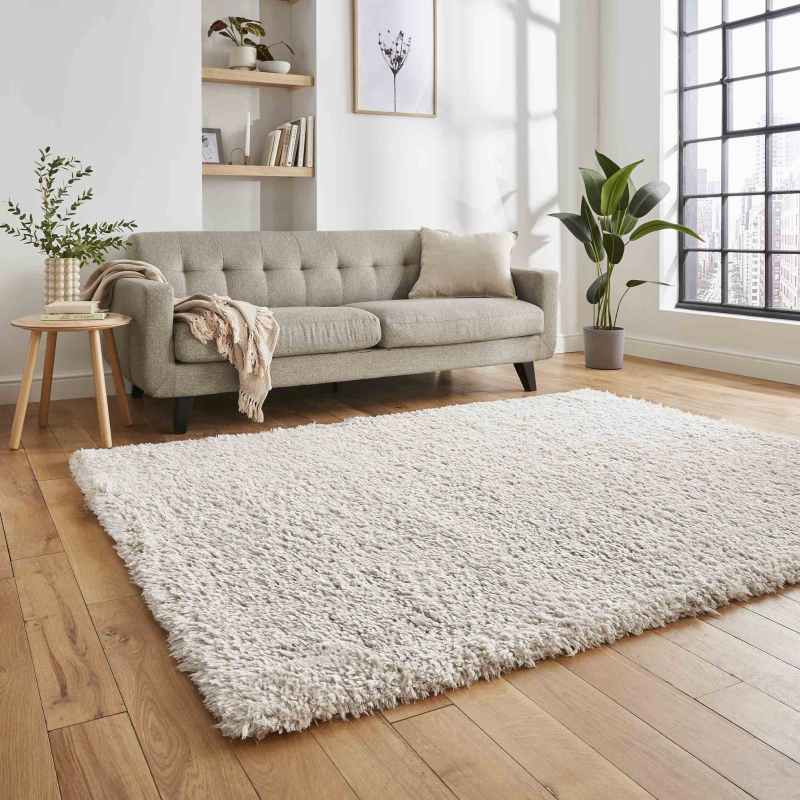 Solace 0961 Modern Plain Shaggy Rugs in Ivory White