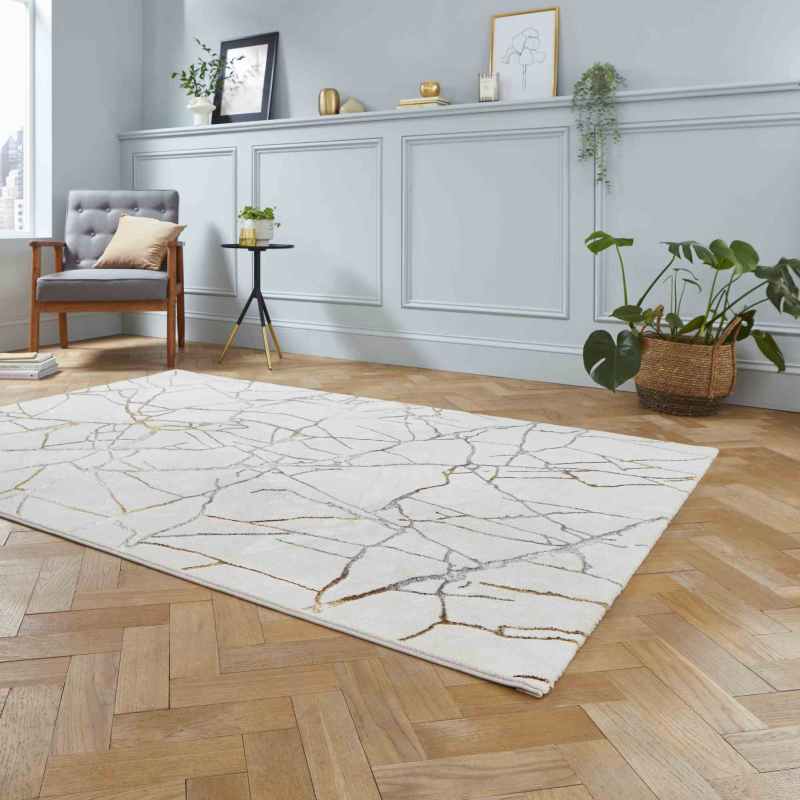 Creation G2848 Abstract Rugs in Ivory Gold