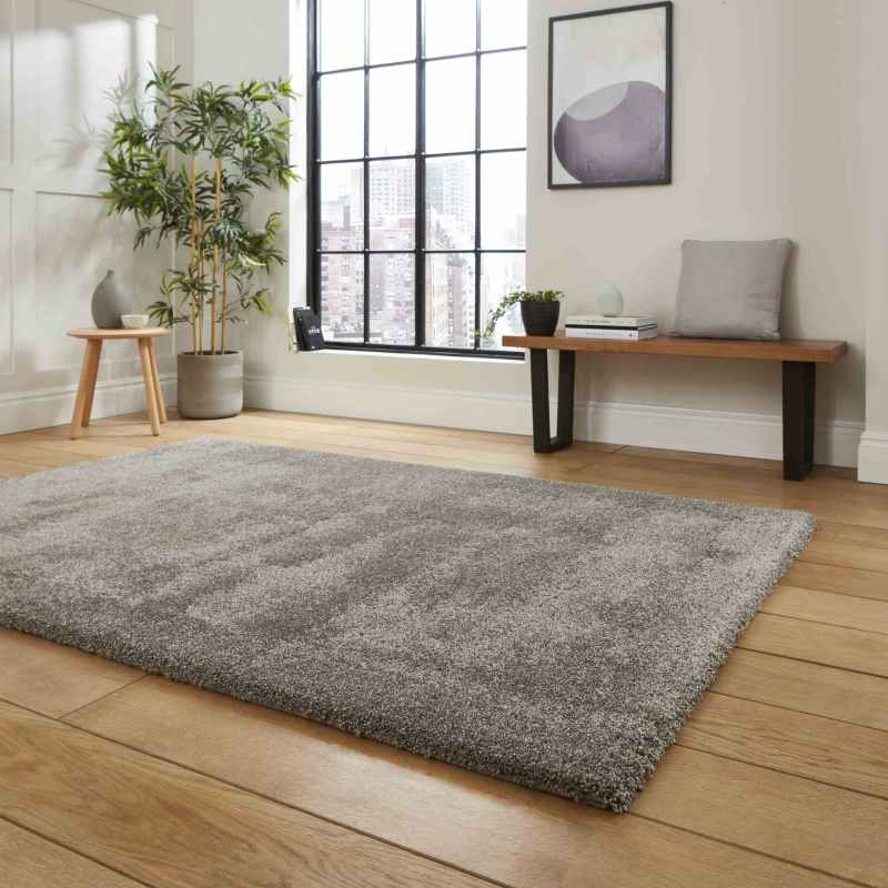 Deluxe Modern Plain Shaggy Rugs in Grey