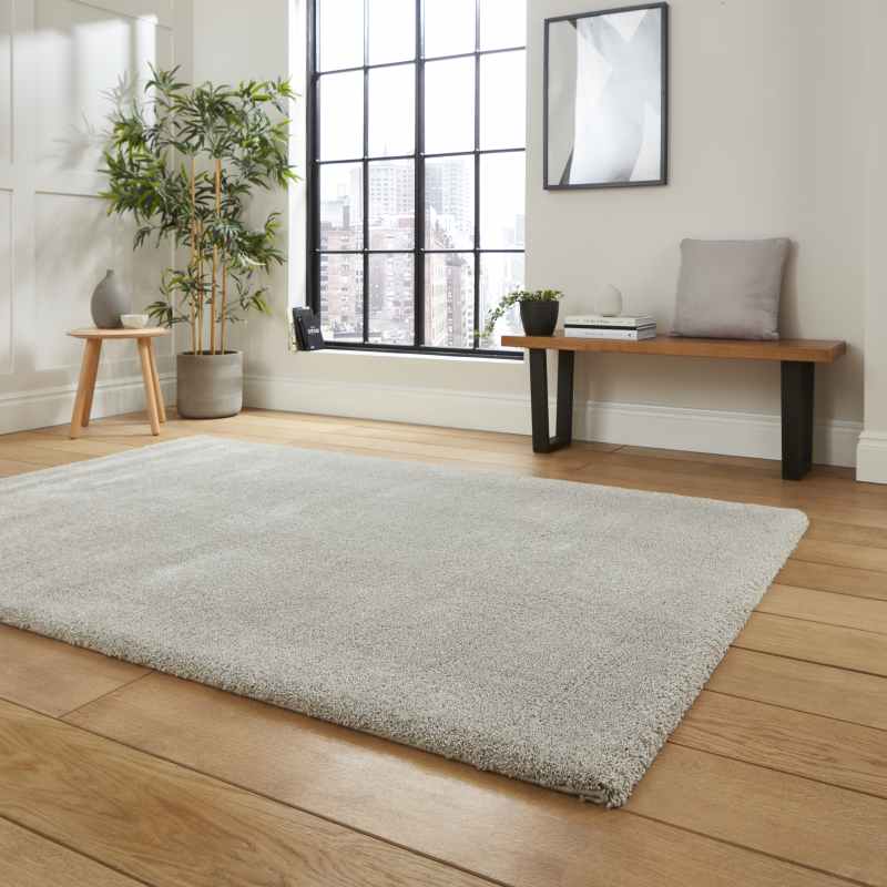 Deluxe Modern Plain Shaggy Rugs in Silver Grey