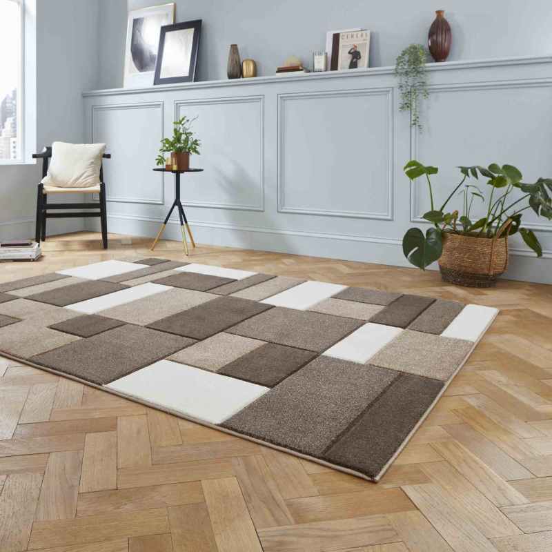 Matrix MT61 Modern Geometric Rugs in Beige Brown