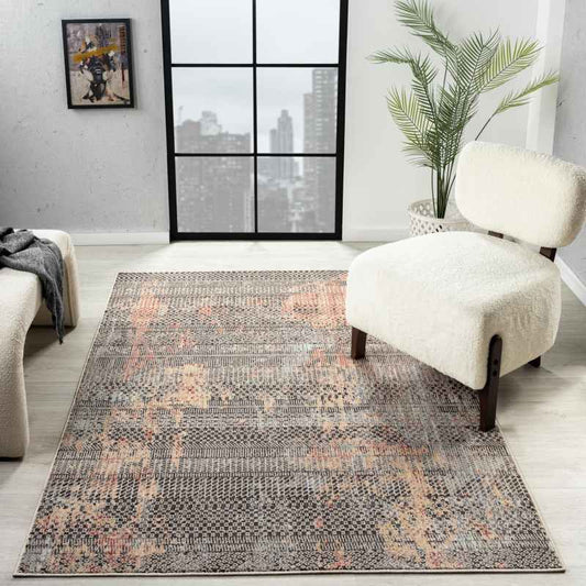 Alia 860GL Distressed Abstract Rugs in Anthra Rose
