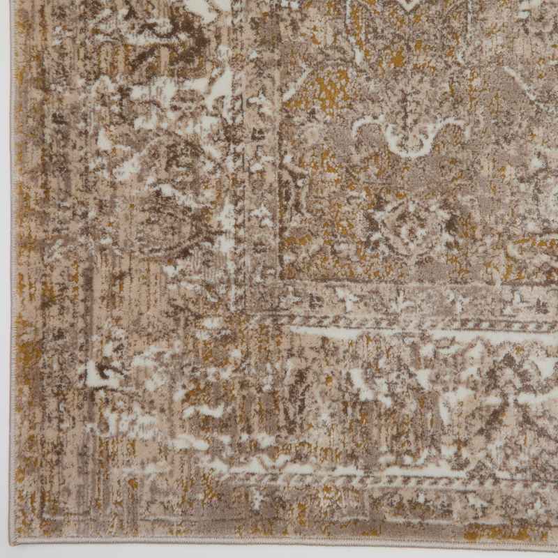 Vintage 865AC Traditional Border Medallion Rugs in Ochre Yellow