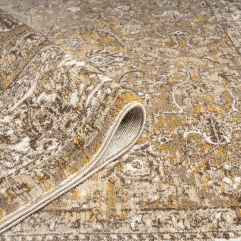 Vintage 865AC Traditional Border Motif Runner Rugs in Ochre Yellow