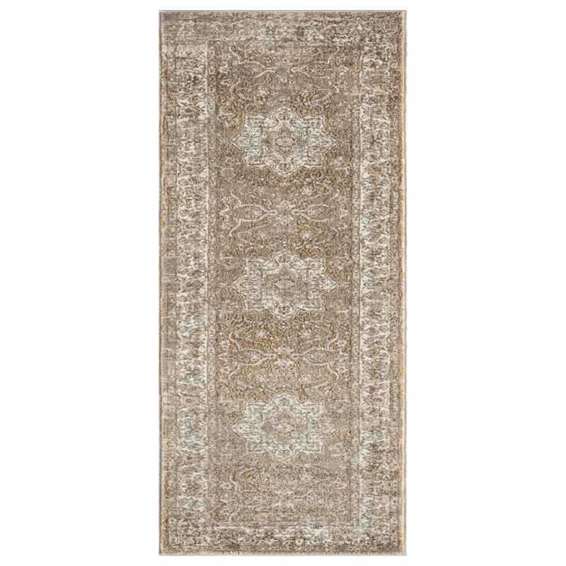 Vintage 865AC Traditional Border Motif Runner Rugs in Ochre Yellow