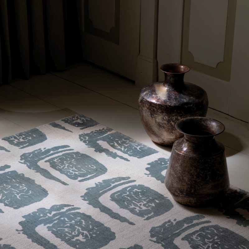 Woodblock 163001 Cotton Rugs by Ted Baker in Grey
