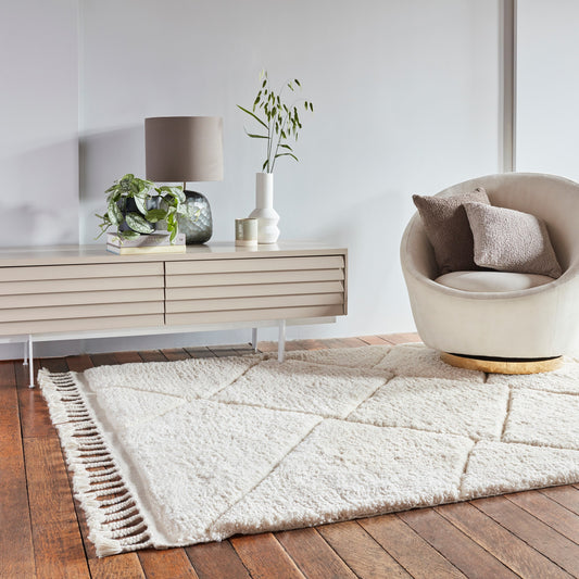 Fes FE01 Moroccan Berber Carved Boho Rugs in Cream White