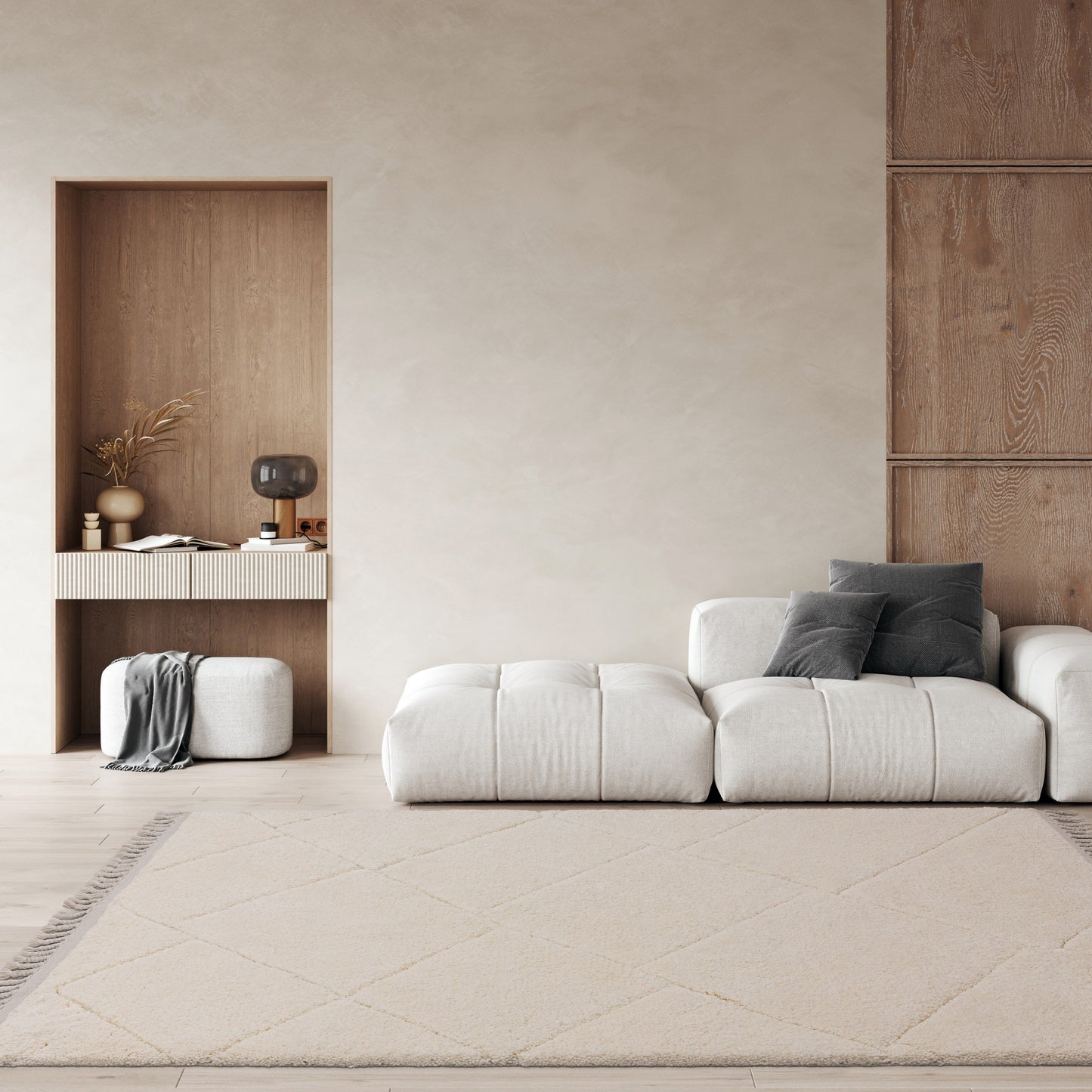 Fes FE01 Moroccan Berber Carved Boho Rugs in Cream White