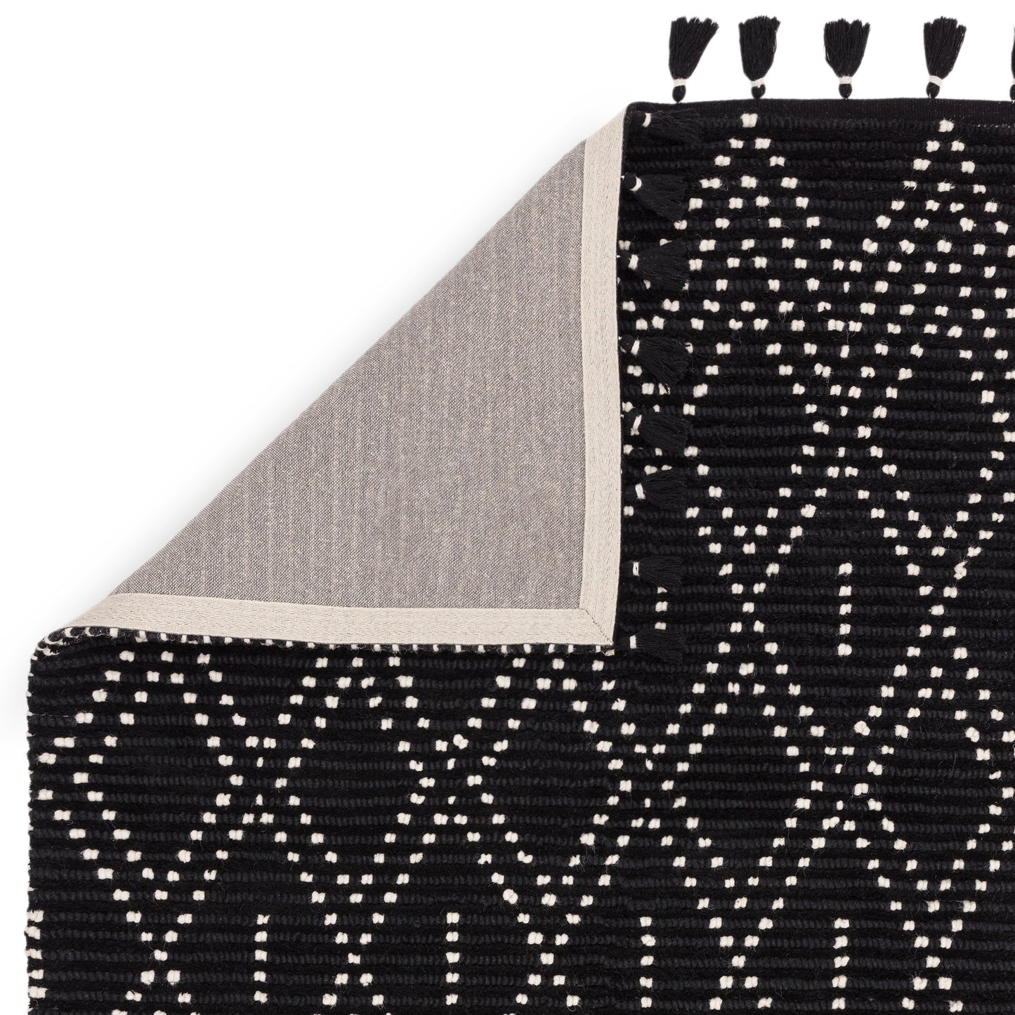 Nepal Boho Diamond Berber Wool Rugs in Black Cream