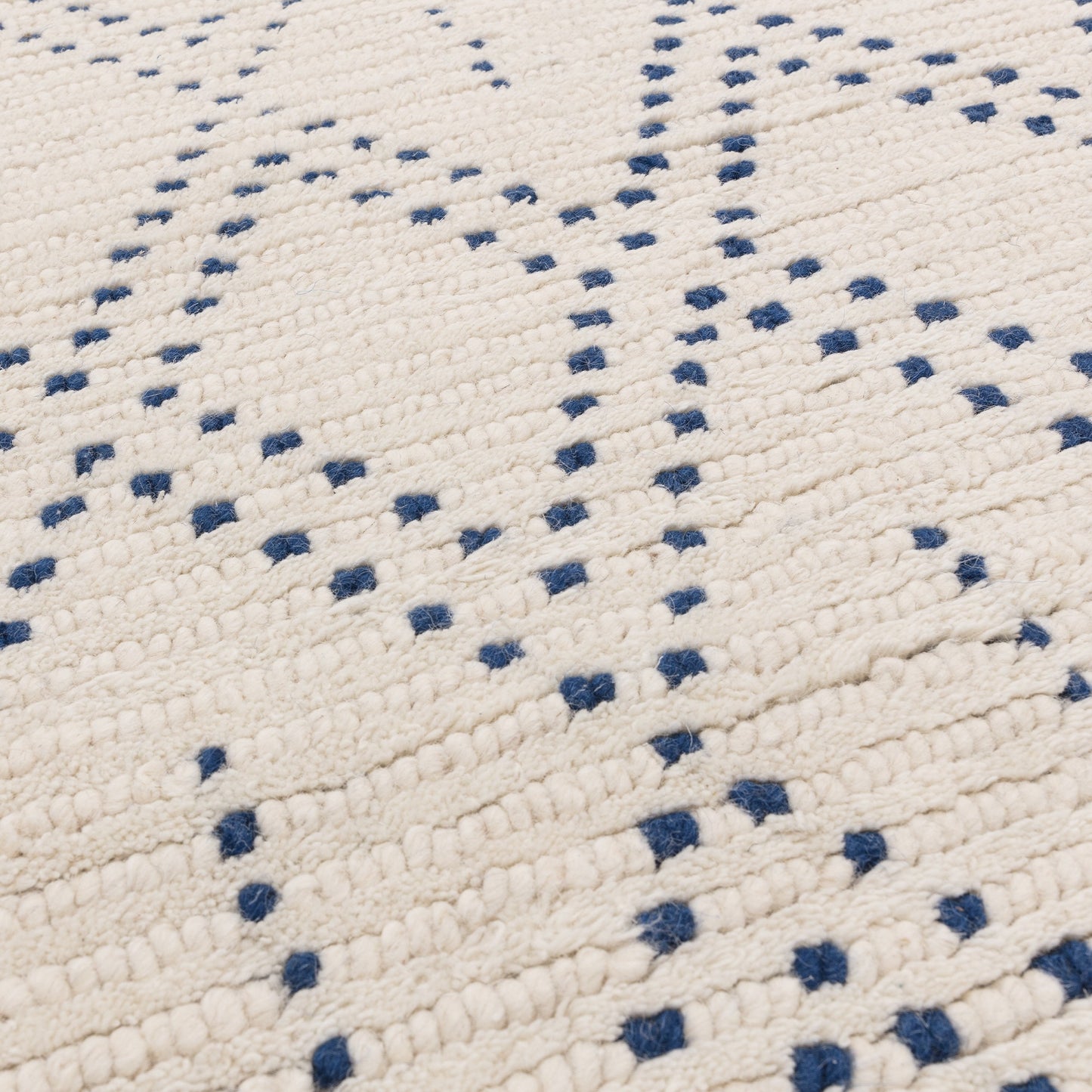 Nepal Boho Diamond Berber Wool Rugs in Cream Blue