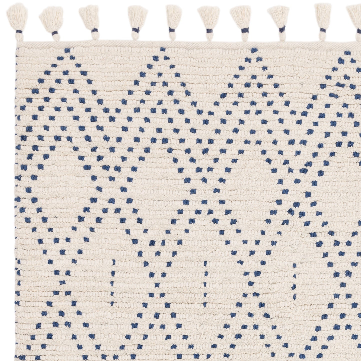 Nepal Boho Diamond Berber Wool Rugs in Cream Blue