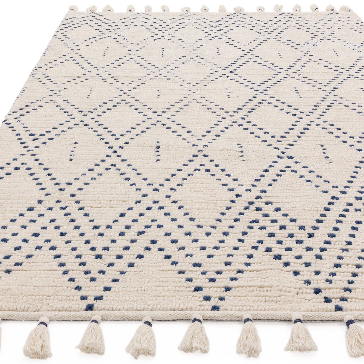 Nepal Boho Diamond Berber Wool Rugs in Cream Blue