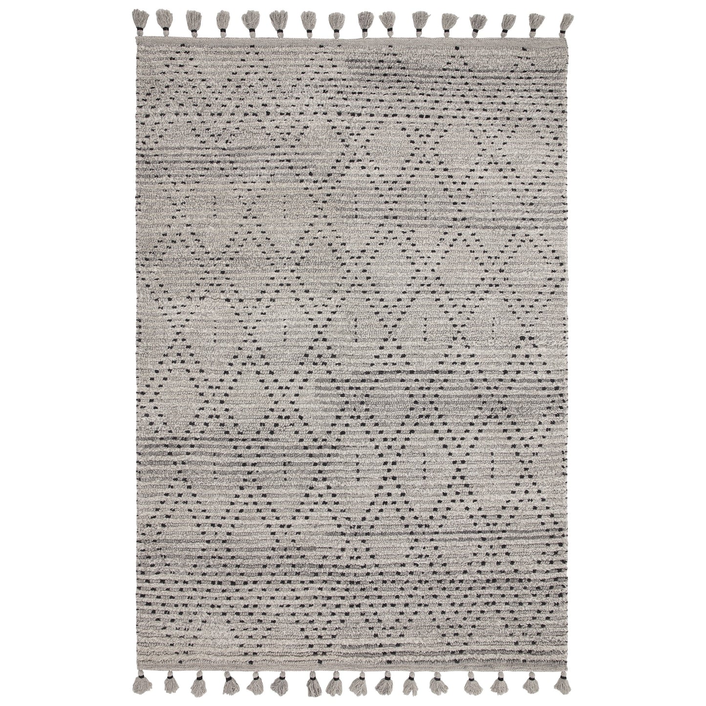 Nepal Boho Diamond Berber Wool Rugs in Grey Black