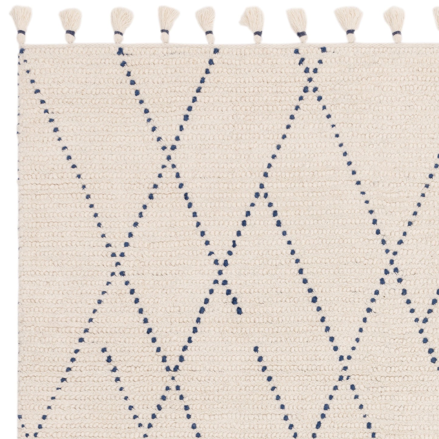 Nepal Boho Linear Berber Wool Rugs in Cream Blue