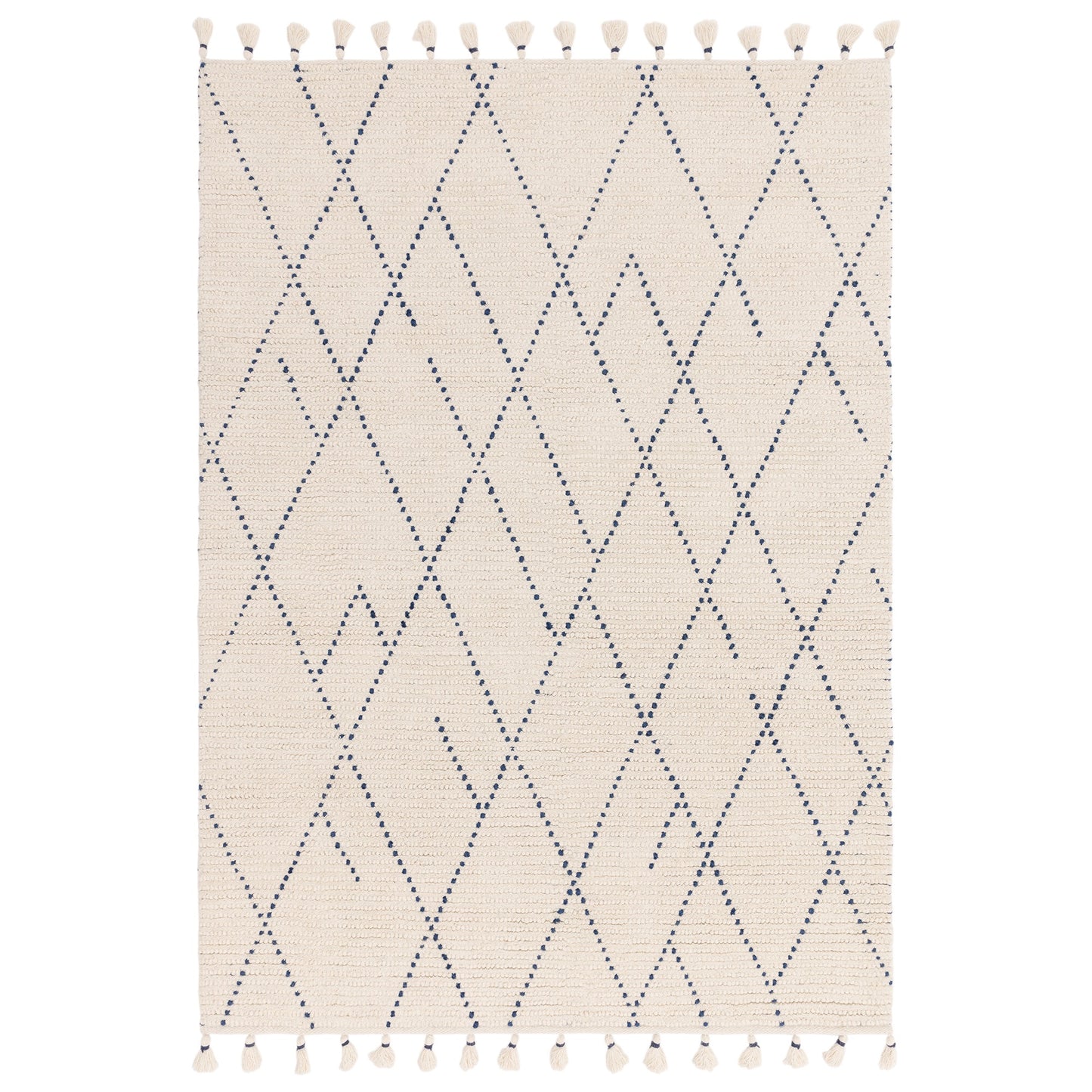Nepal Boho Linear Berber Wool Rugs in Cream Blue