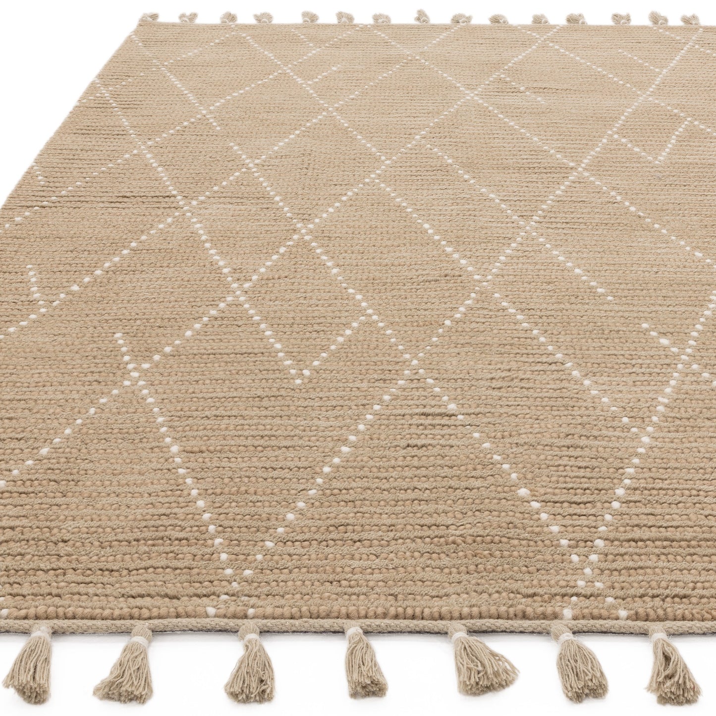 Nepal Boho Linear Berber Wool Rugs in Sand Cream