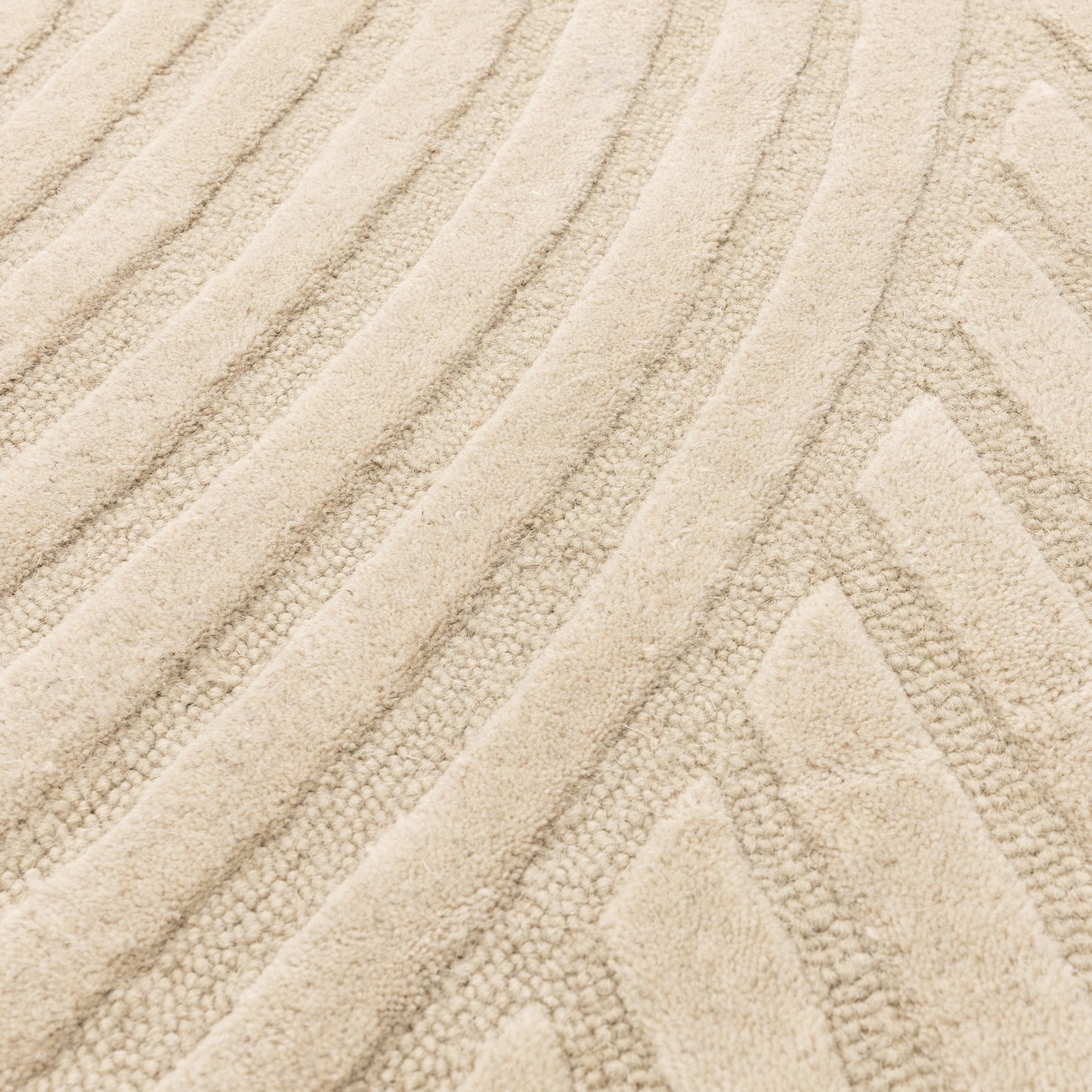 Hague Geometric Textured Wool Rugs in Sand Beige