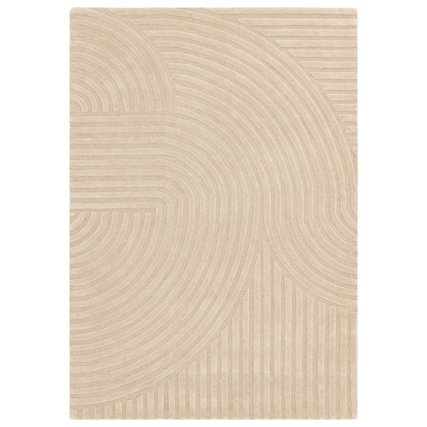 Hague Geometric Textured Wool Rugs in Sand Beige