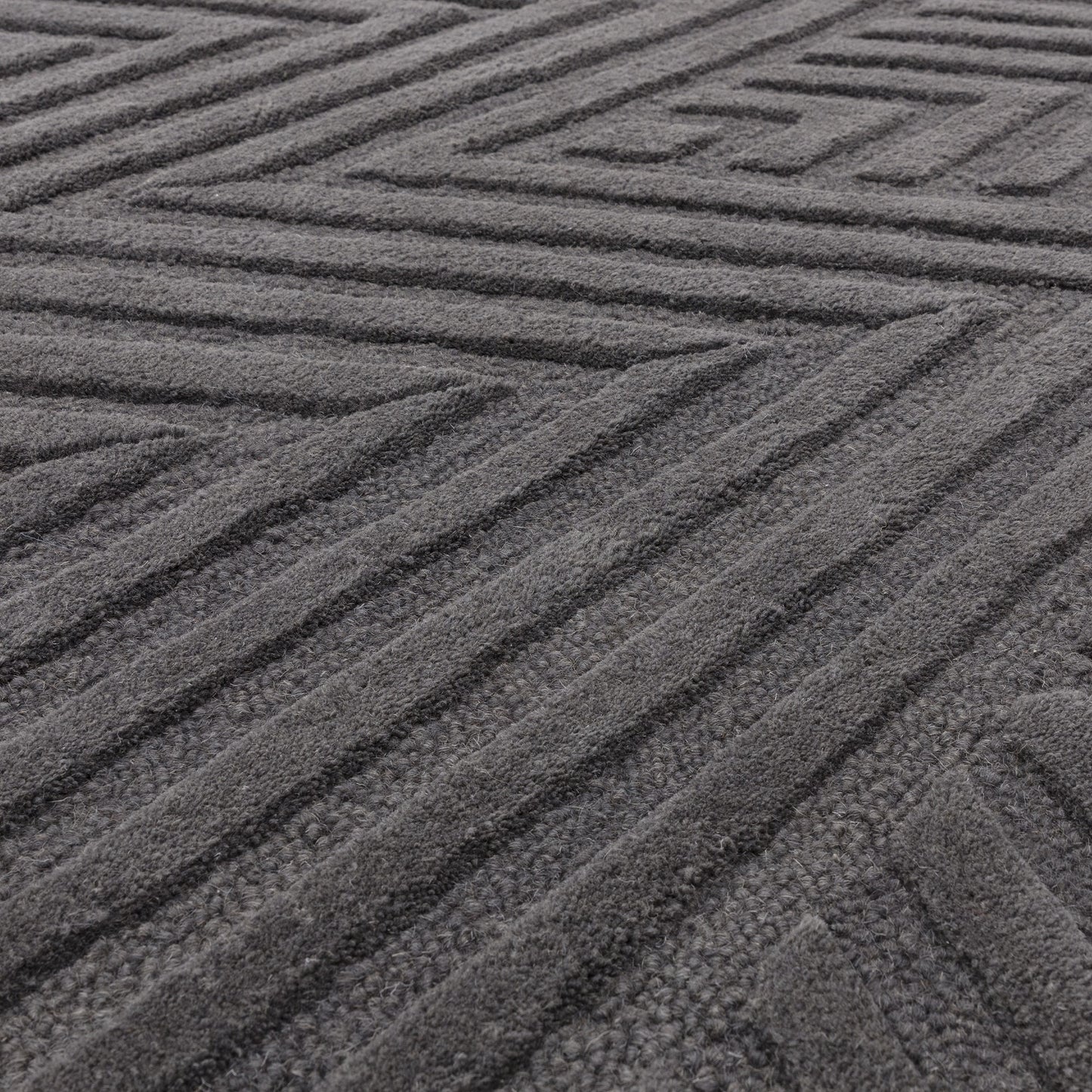 Hague Geometric Textured Wool Rugs in Charcoal Grey