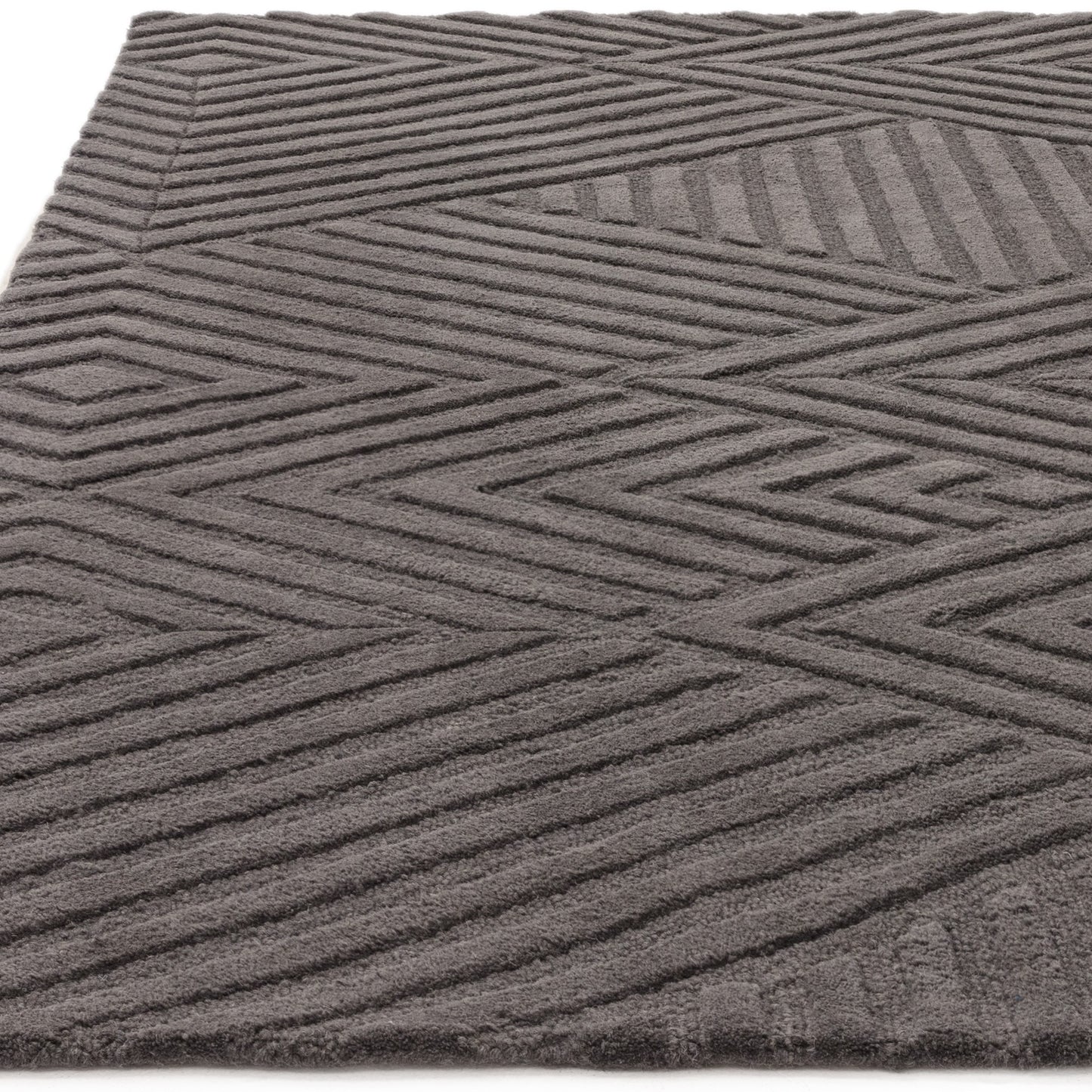 Hague Geometric Textured Wool Rugs in Charcoal Grey