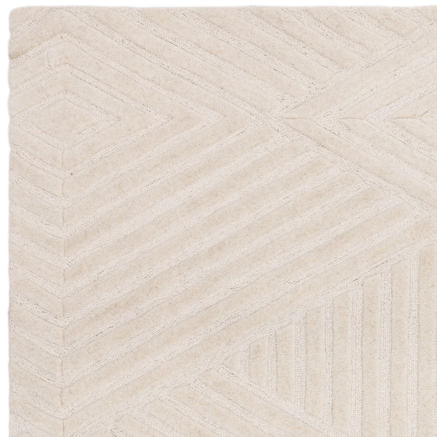 Hague Geometric Textured Wool Rugs in Ivory White