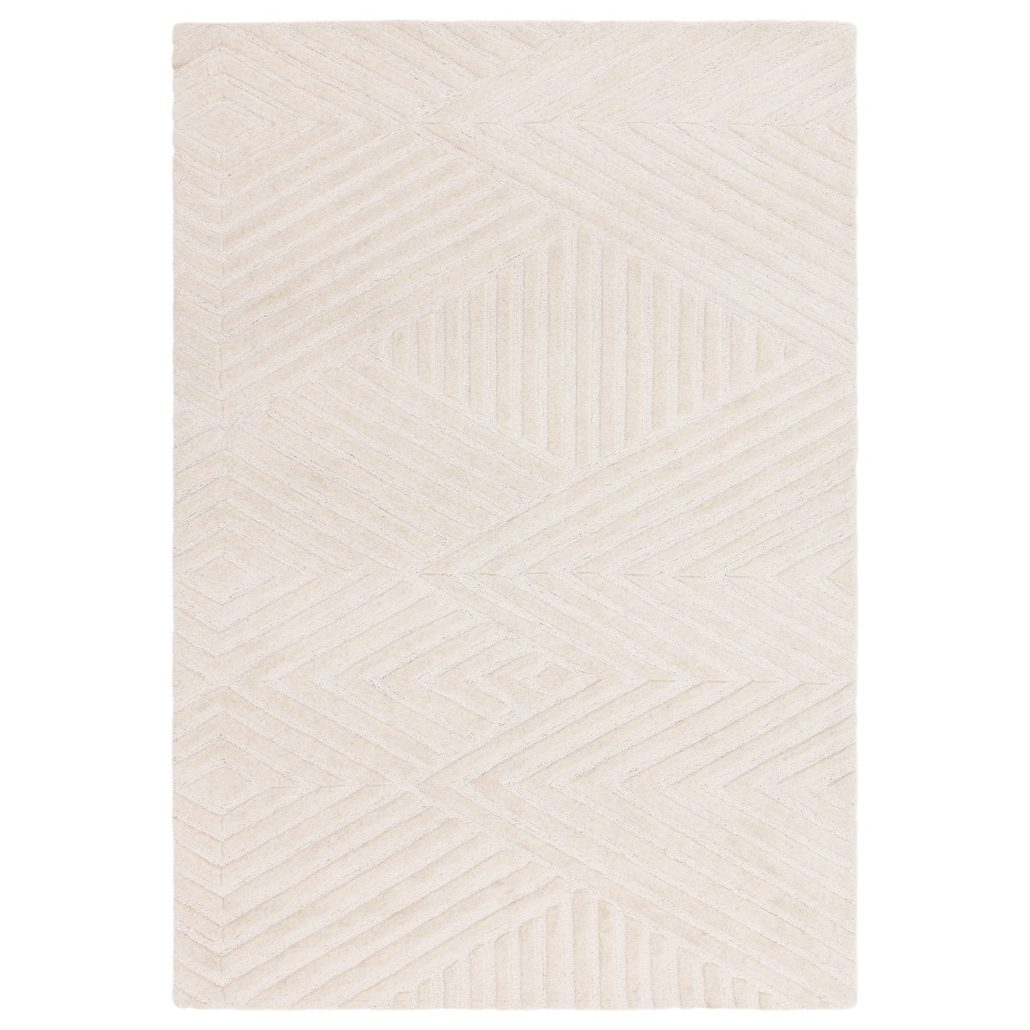 Hague Geometric Textured Wool Rugs in Ivory White