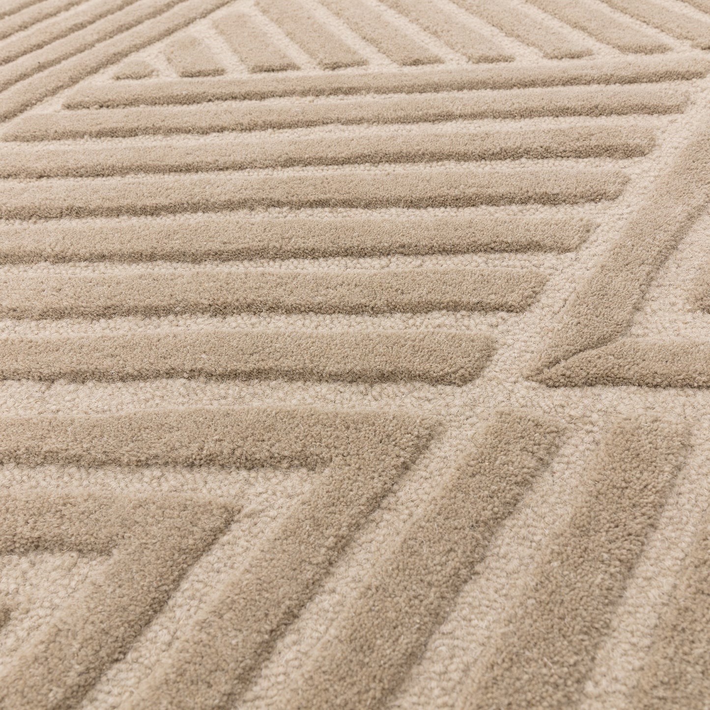 Hague Geometric Textured Wool Rugs in Taupe Brown