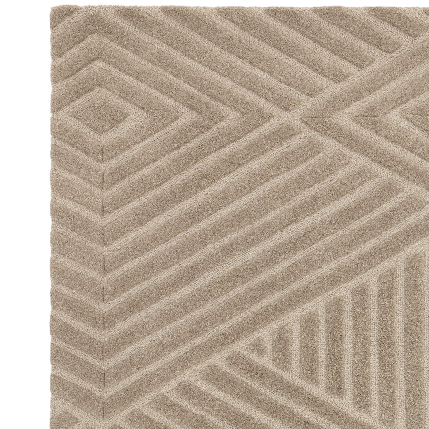 Hague Geometric Textured Wool Rugs in Taupe Brown
