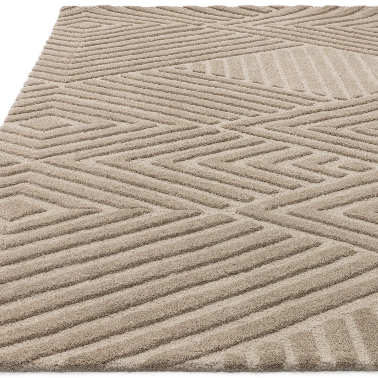 Hague Geometric Textured Wool Rugs in Taupe Brown