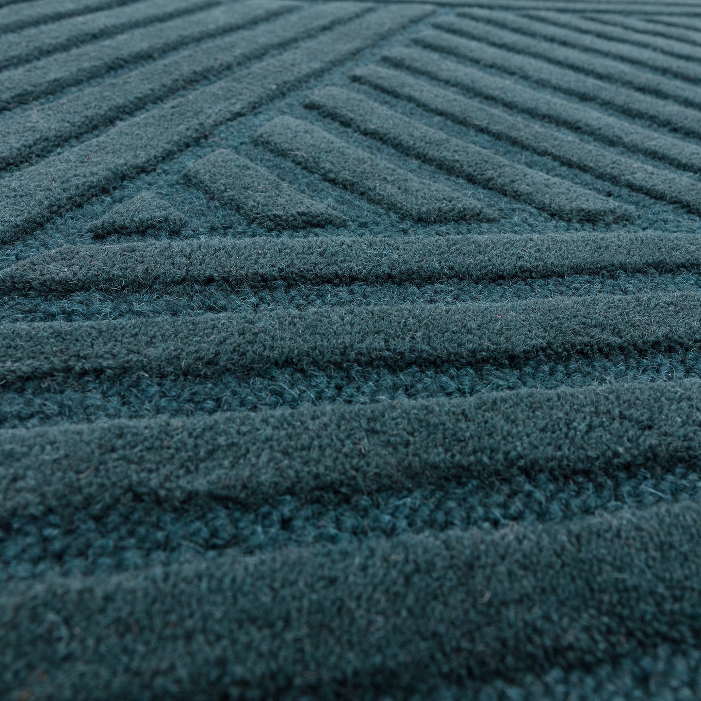 Hague Geometric Textured Wool Rugs in Teal Blue
