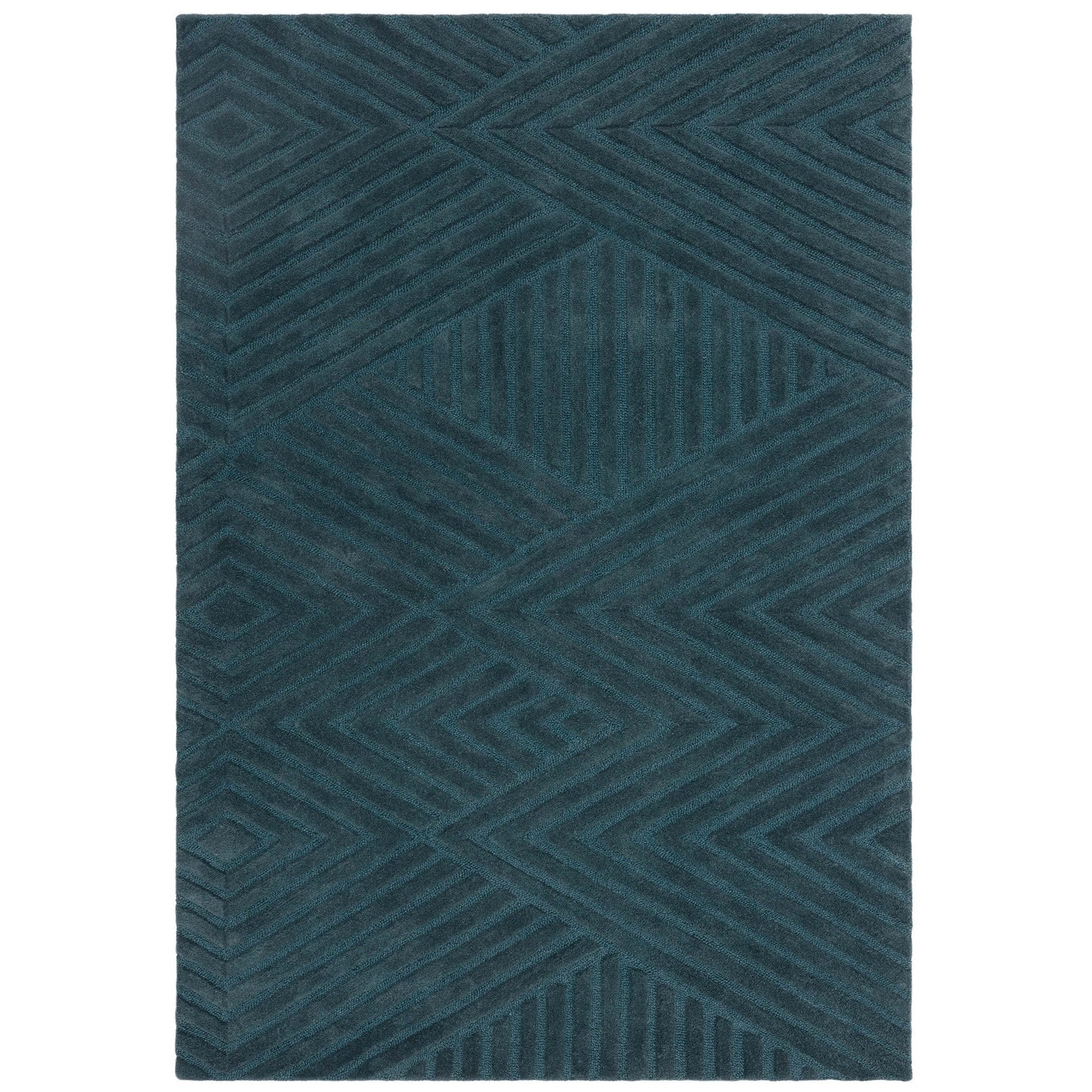 Hague Geometric Textured Wool Rugs in Teal Blue