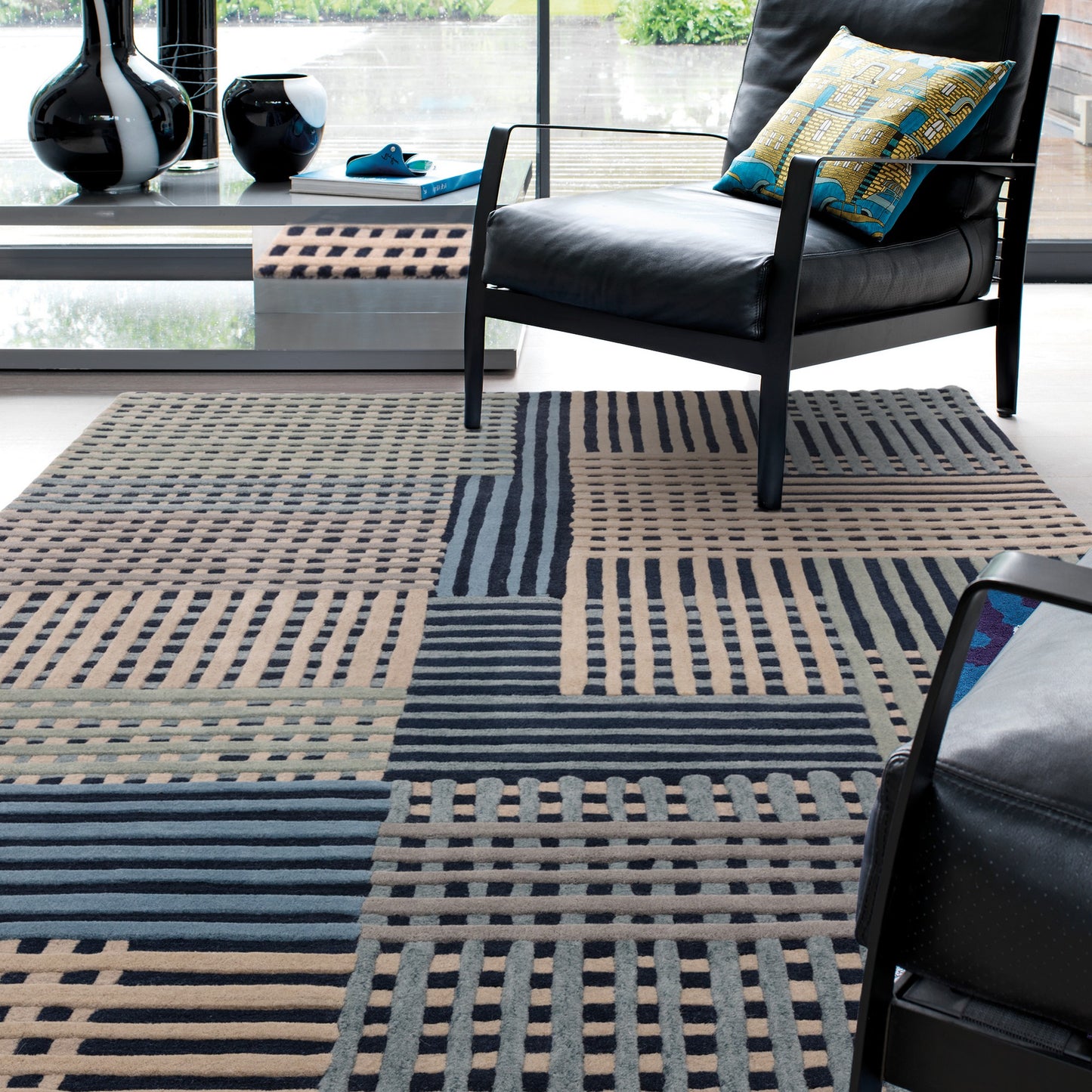 Aspect Modern Geometric Wool Rugs in Blue Multi