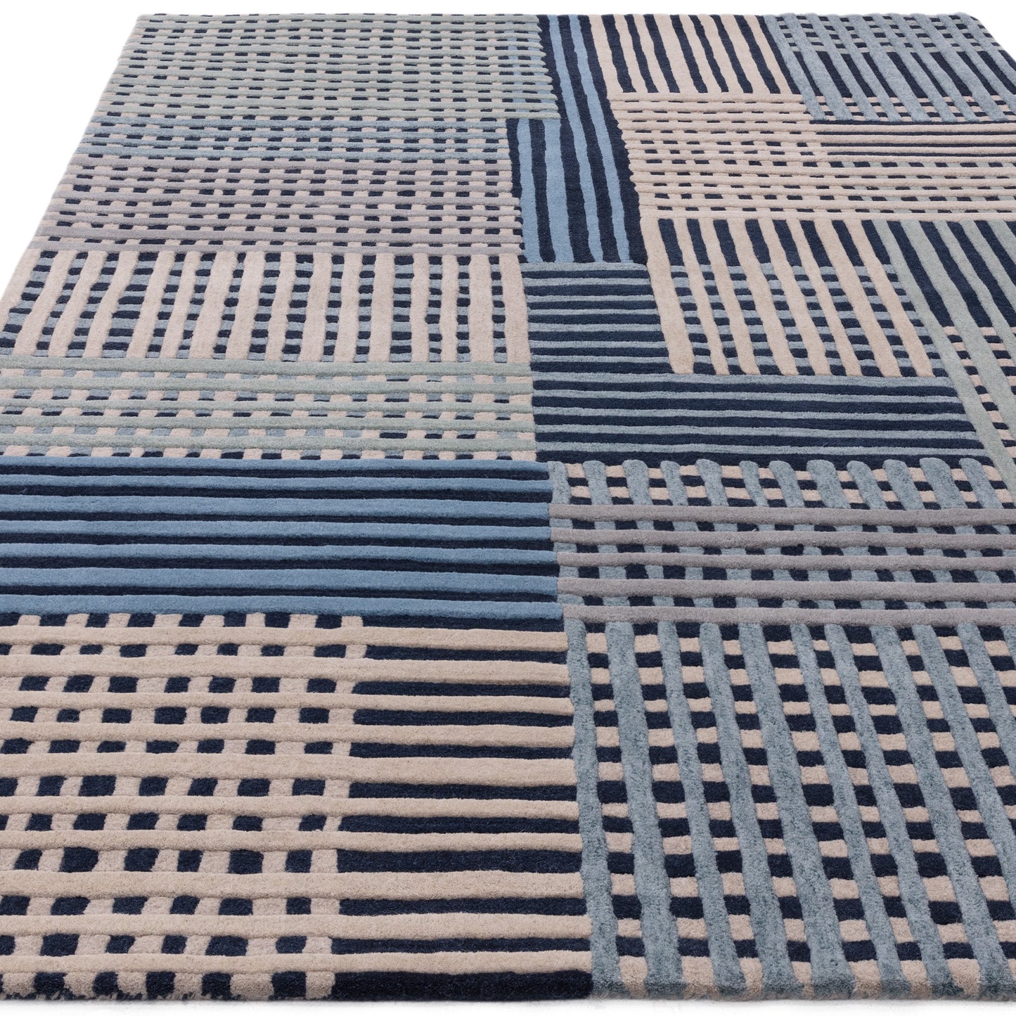 Aspect Modern Geometric Wool Rugs in Blue Multi