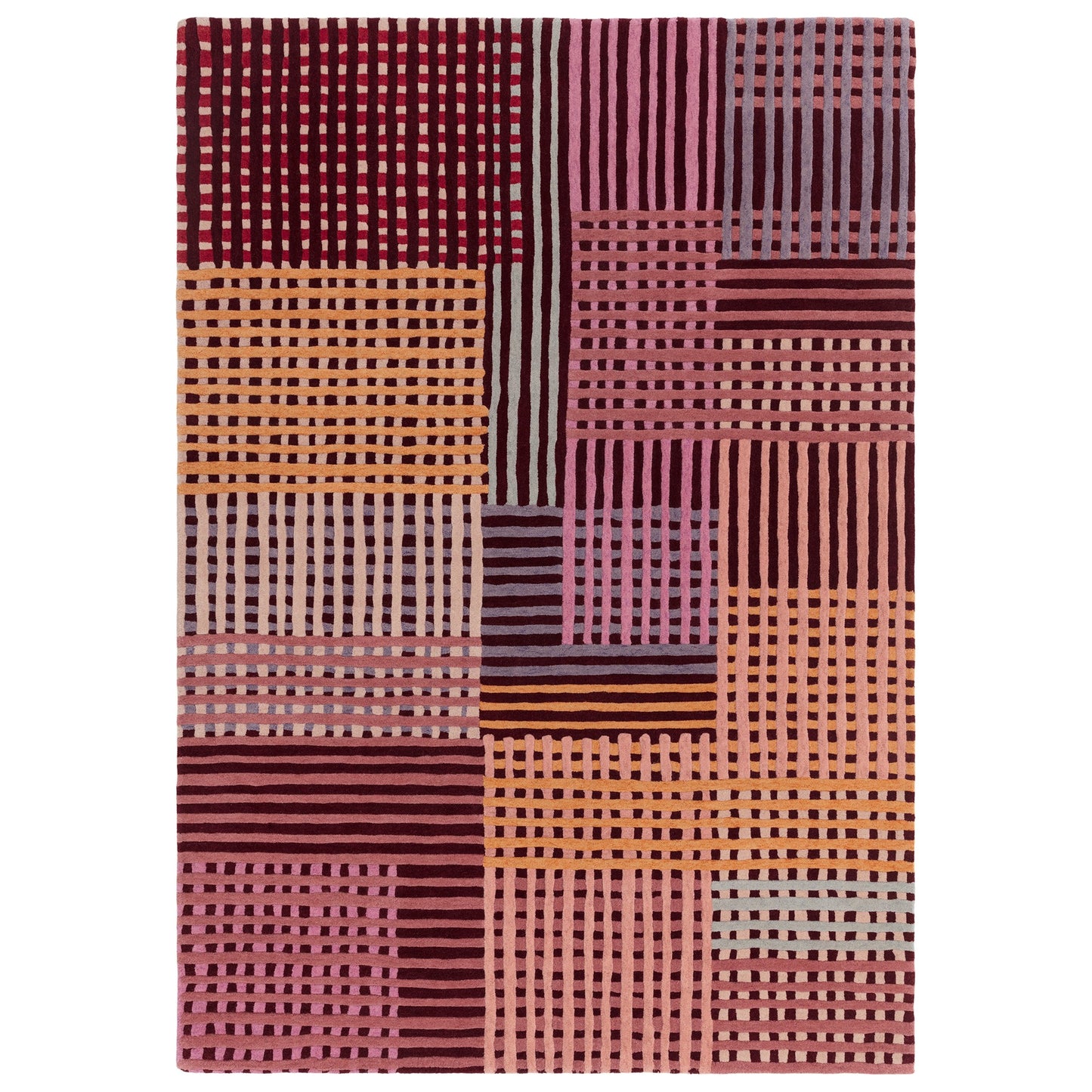 Aspect Modern Geometric Wool Rugs in Red Multi