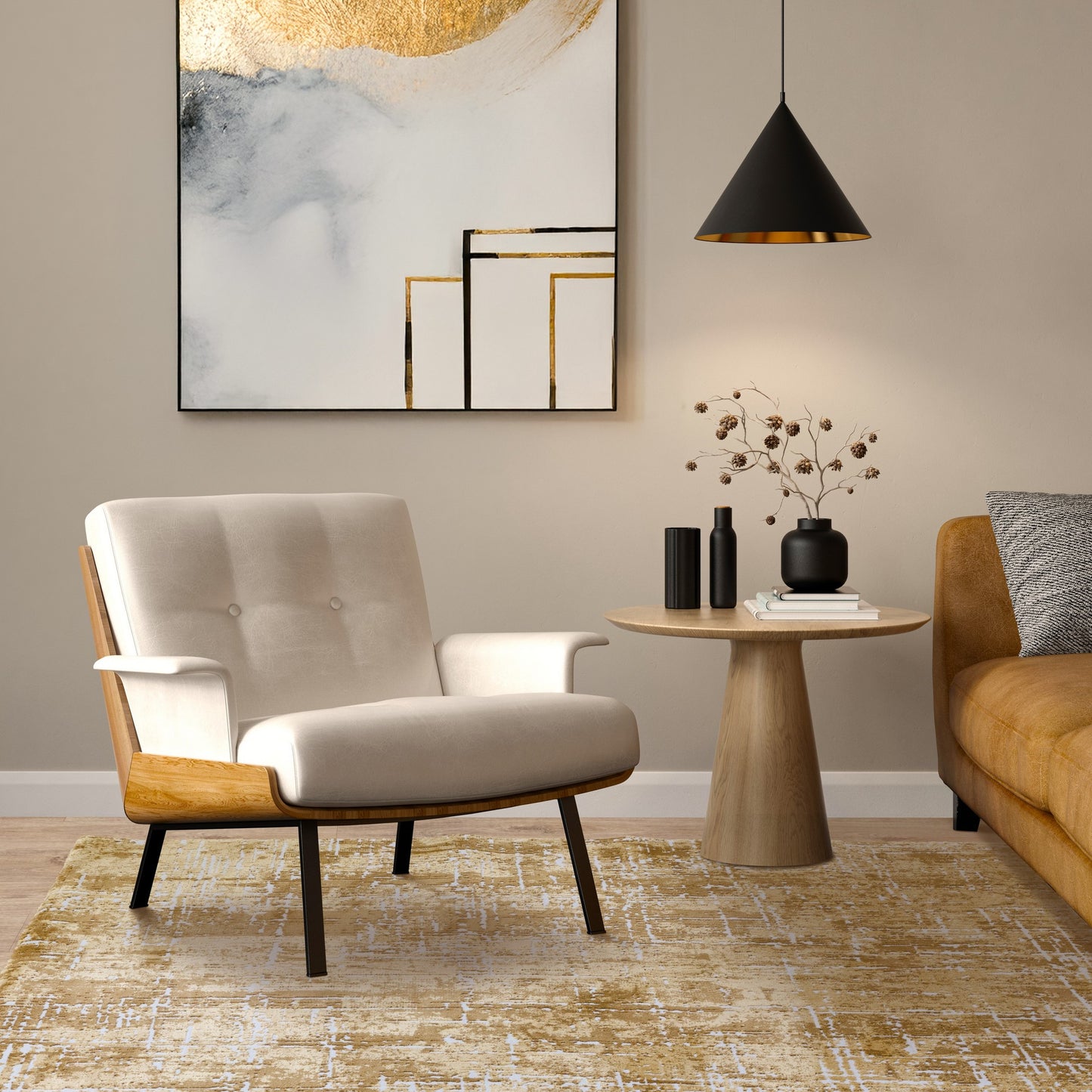 Kuza Abstract Modern Distressed Rug in Gold
