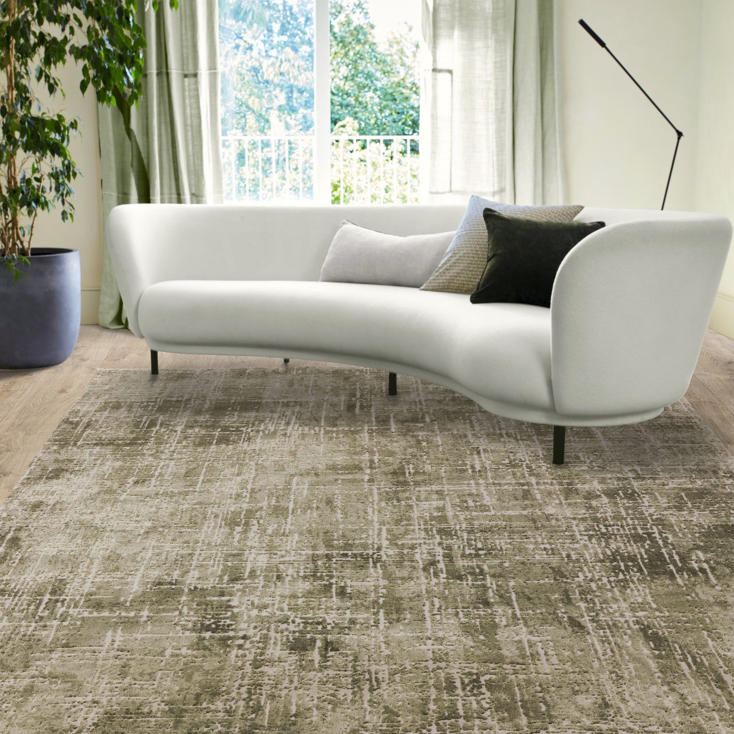 Kuza Abstract Modern Distressed Rug in Green