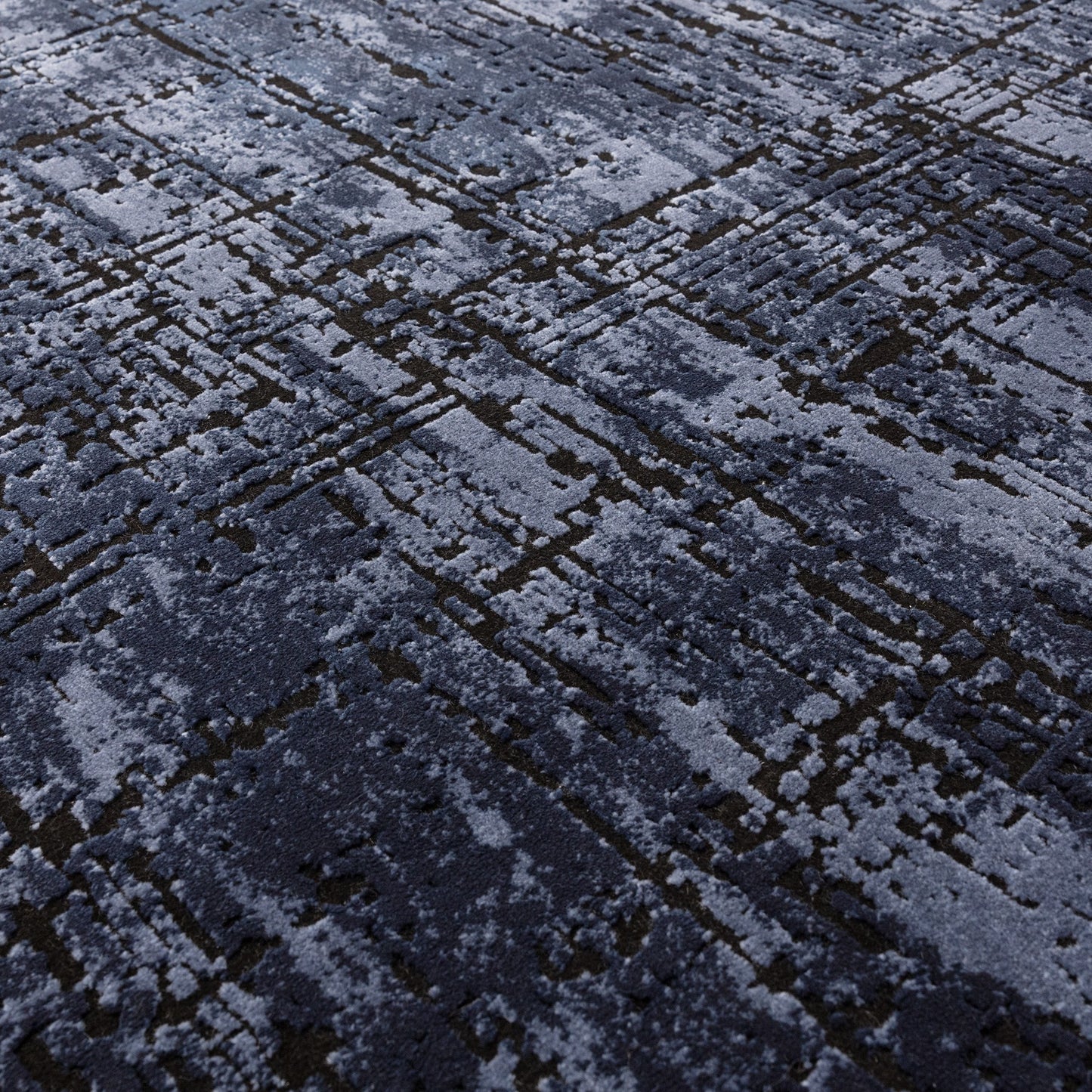 Kuza Abstract Modern Distressed Rug in Navy Blue