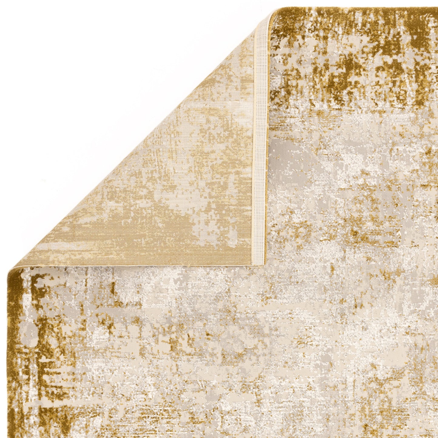 Kuza Border Modern Distressed Rug in Gold