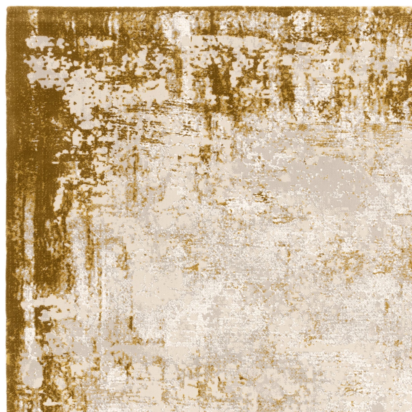 Kuza Border Modern Distressed Rug in Gold