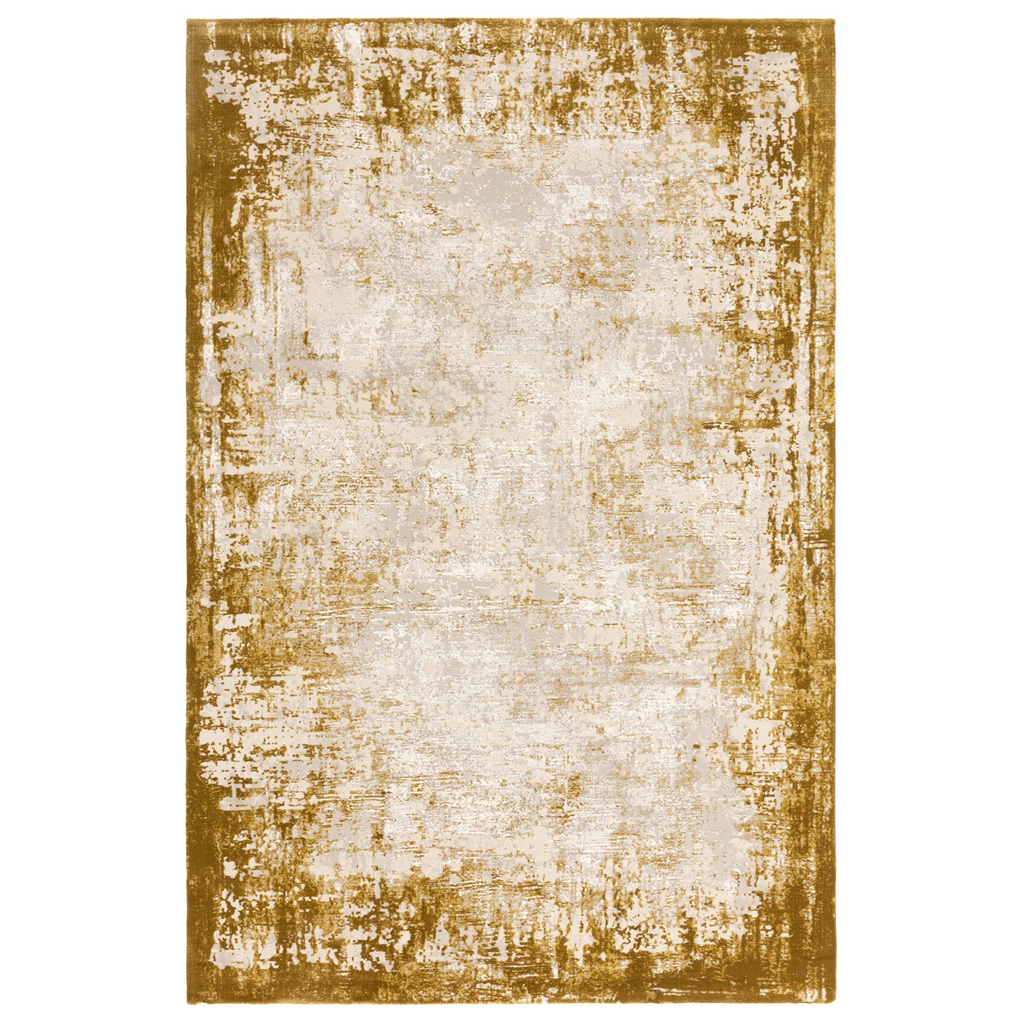 Kuza Border Modern Distressed Rug in Gold