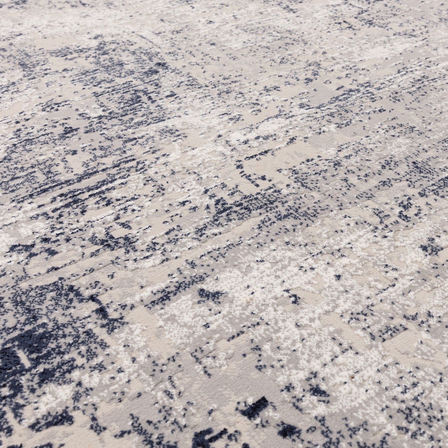Kuza Border Modern Distressed Rug in Navy Blue