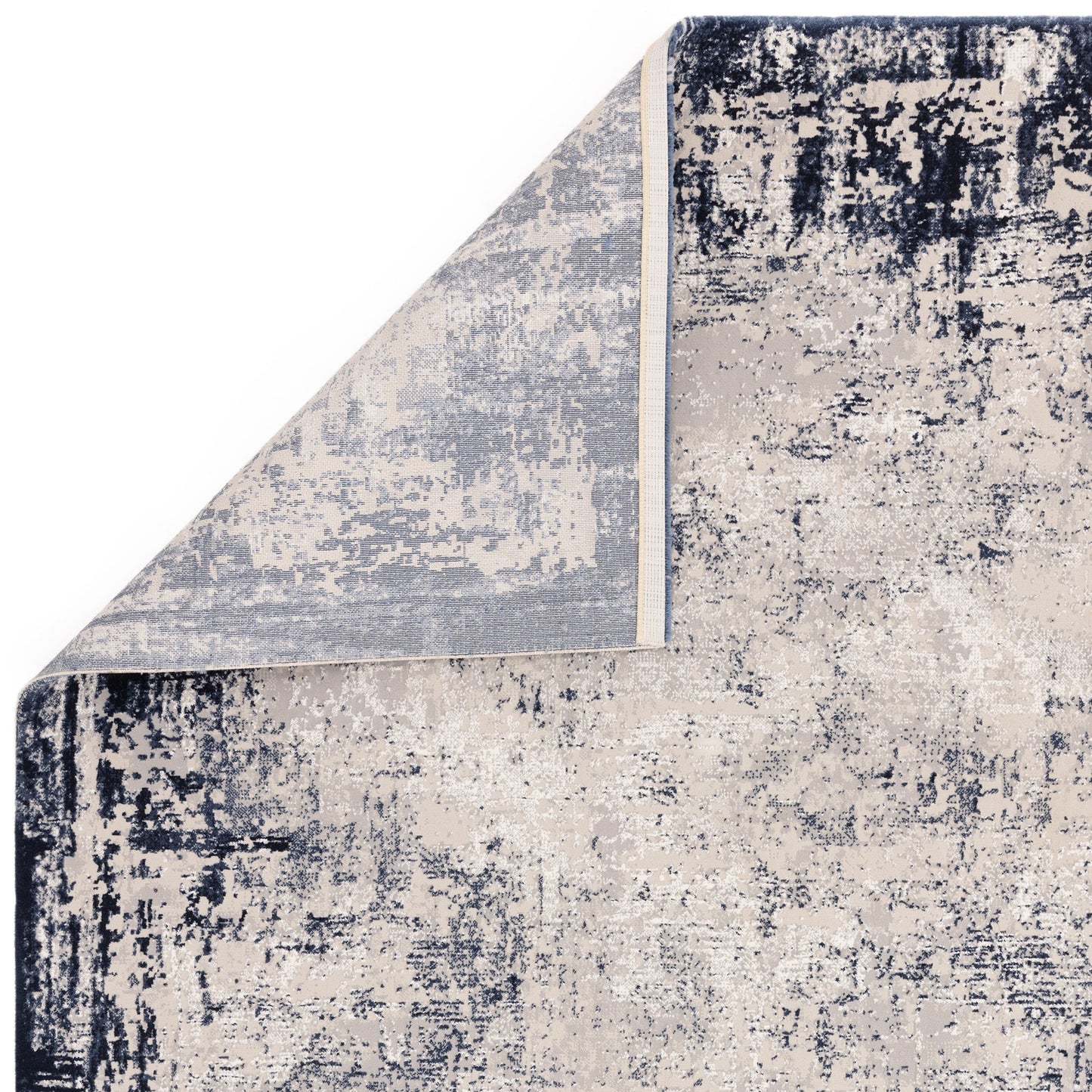 Kuza Border Modern Distressed Rug in Navy Blue