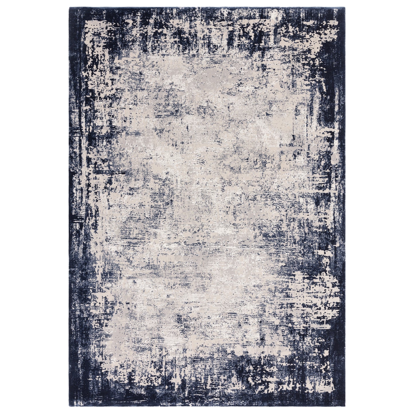 Kuza Border Modern Distressed Rug in Navy Blue
