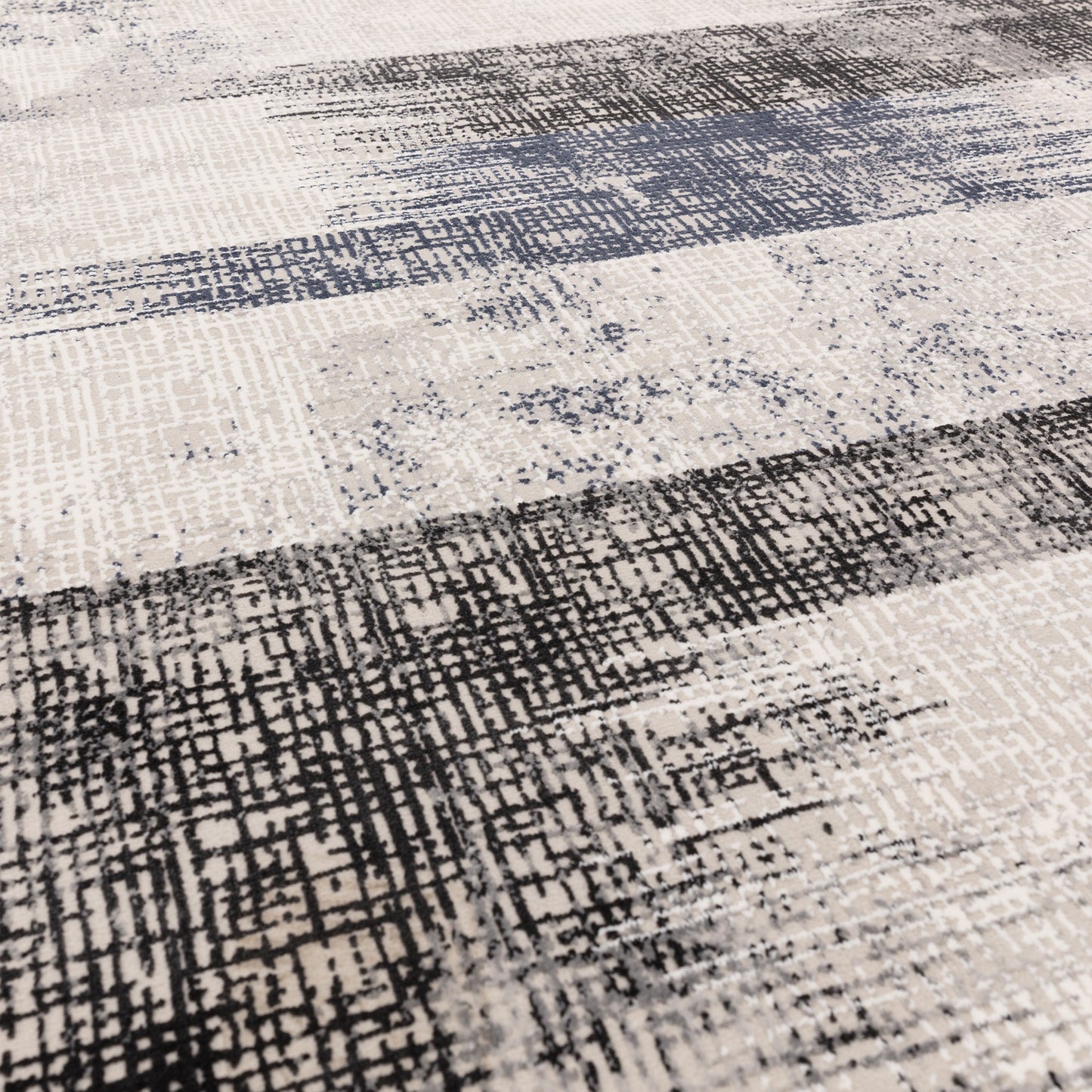 Kuza Lines Modern Distressed Rug in Blue