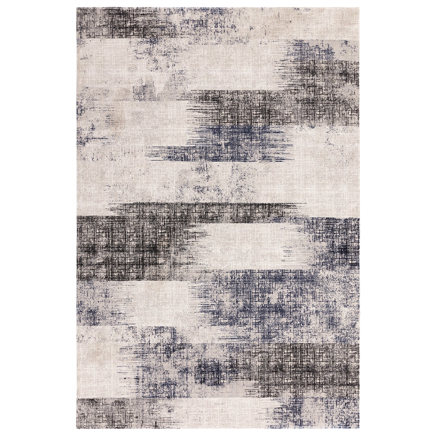 Kuza Lines Modern Distressed Rug in Blue